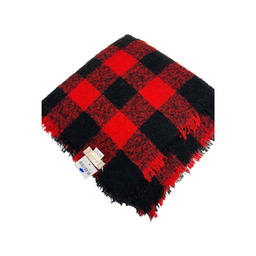 Altard State Red Black Buffalo Plaid Blanket Scarf Frayed Oversized Square